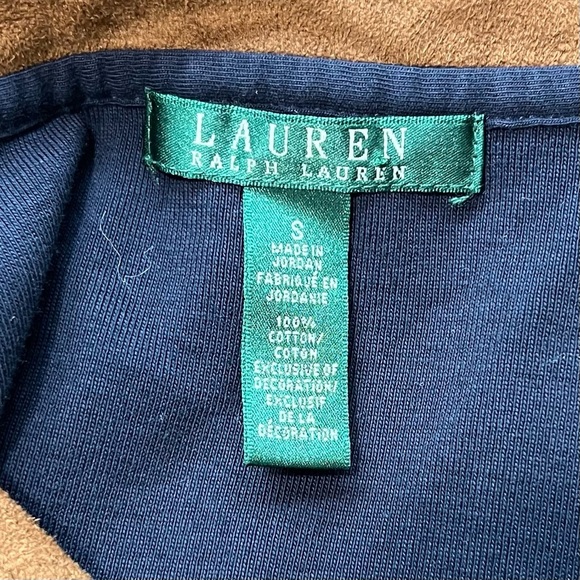 Ralph Lauren Navy Blue Long Sleeve Tunic Top with Brown Faux Suede Trim Detail - Picture 4 of 5